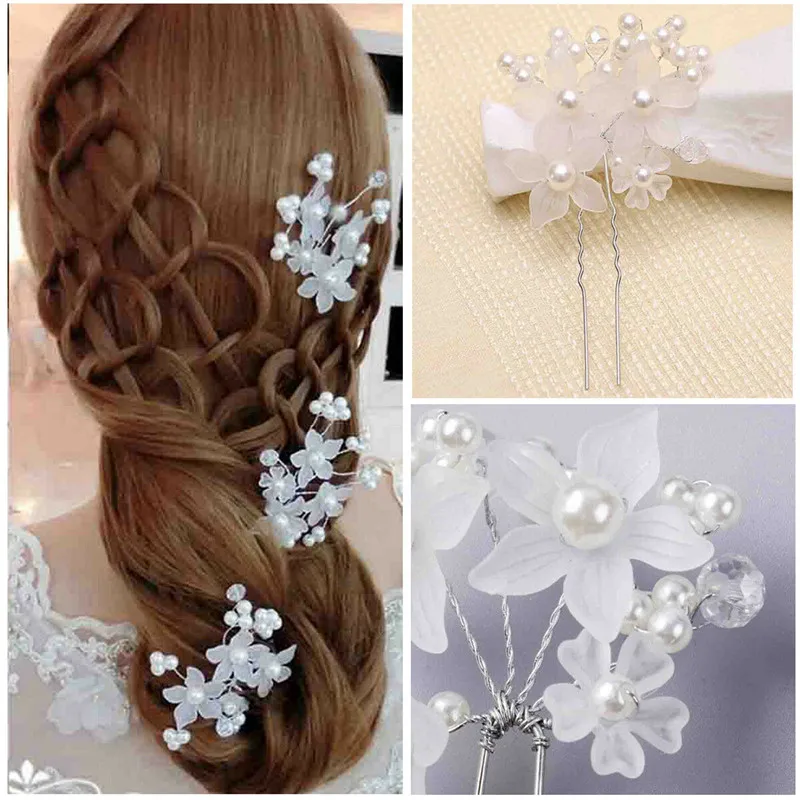 Bridal Bridesmaid Crystal Pearl Barrette Plain White Flower Floral Hairpin Elegant Headwear Popular Wedding Hair Accessories New |