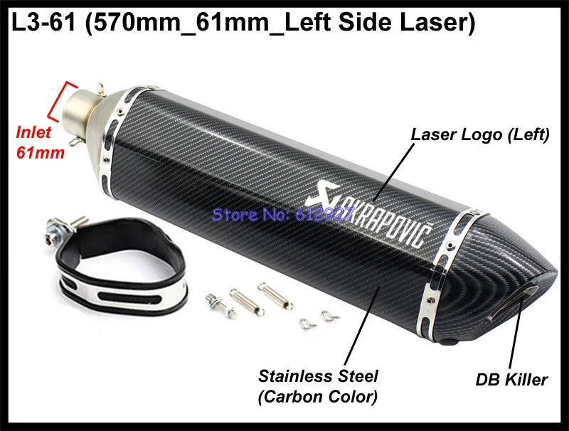 Type L3 - 61mm Впускной 51 мм 61 мм мотоциклетная выхлопная труба akrapovic глушитель Escape Moto Универсальный Escapamento Para Moto для скутеров Tmax Nmax - Цвет: Type L3 - 61mm