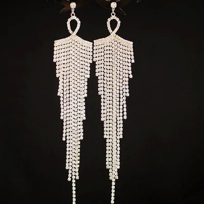 Прозрачный Кристалл Бикини соревнования серьги Длинная кисточка выпускного