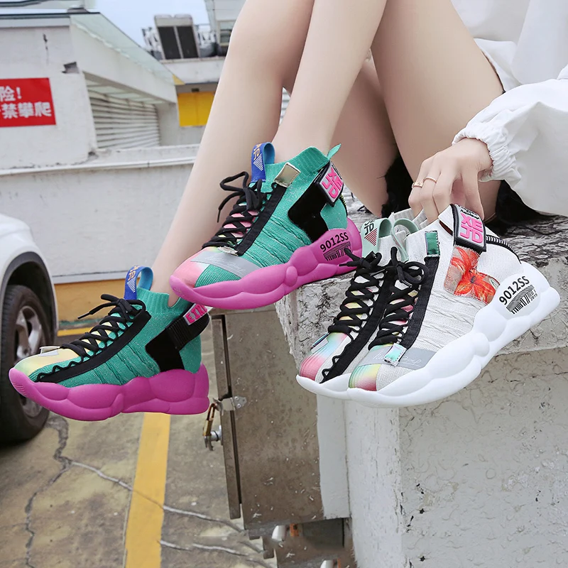 Кроссовки женские сетчатые на платформе Повседневная дышащая обувь весна осень