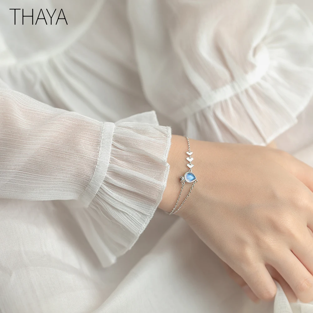 Thaya Принцесса и рыцарский браслет натуральный лунный камень капли воды дизайн стерлингового серебра для женщин элегантный подарок