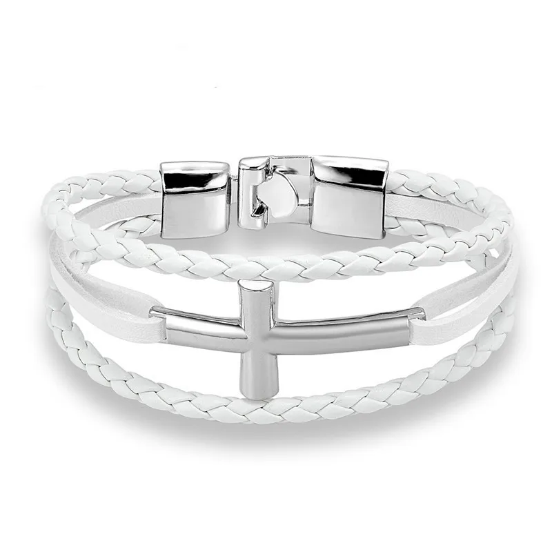 Silver White YIZIZAI винтажный кожаный браслет с крестообразным орнаментом Мужская подвеска в стиле панк браслеты для мужчин s homme ювелирные изделия Pulseras Прямая поставка - Окраска металла: Silver White