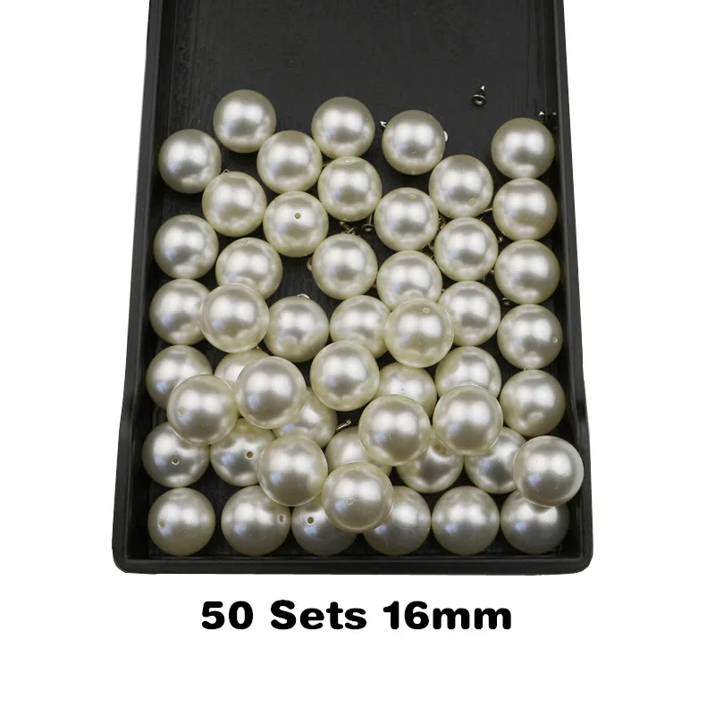 16mm 50sets 50/100/160 комплекты круглый искусственный жемчуг с заклепками DIY Свадебный декор заклепки жемчуг комплект одежды туфель и сумки аксессуары бусы шипы - Цвет: 16mm 50sets