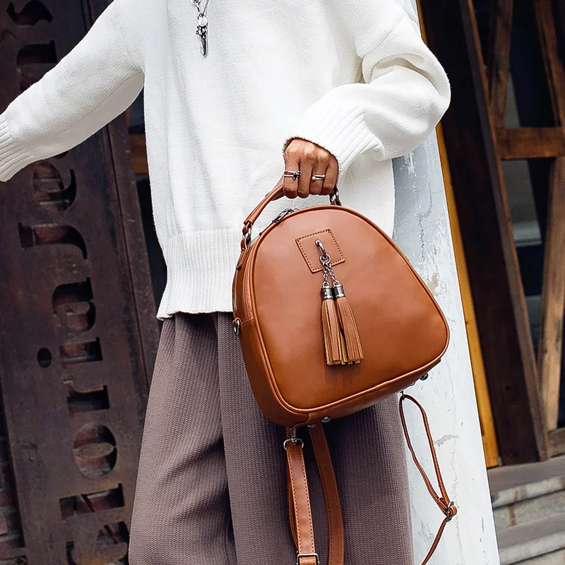 Женский кожаный рюкзак мини с кисточками женский из искусственной кожи рюкзаки