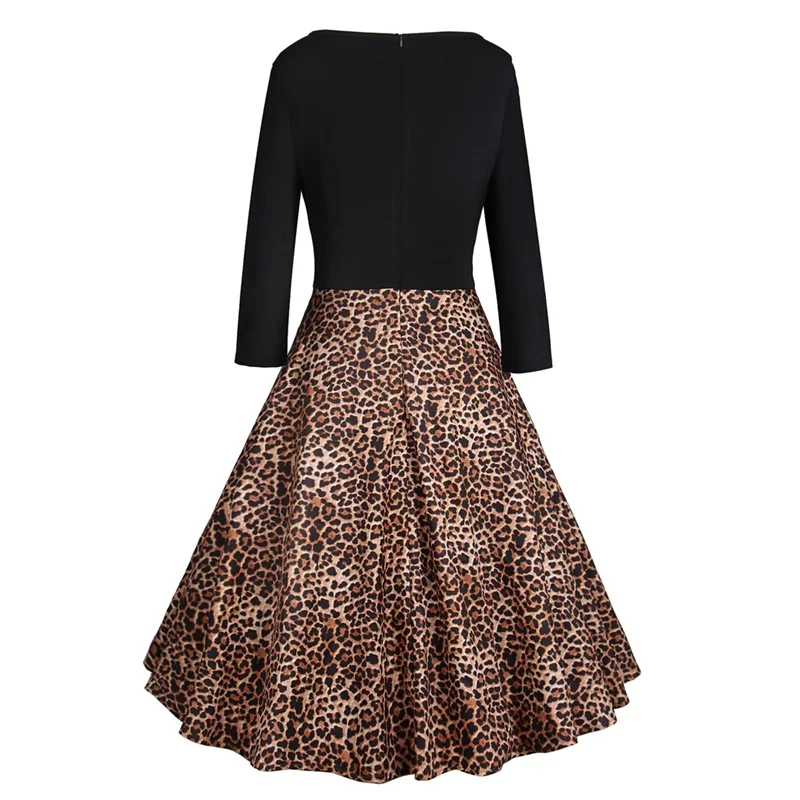 HeyGalSing Women Vintage Print Patchwork Dress 2018 Winter New Round Neck 3/4 Sleeve Swing Midi Elegant Party | Женская одежда