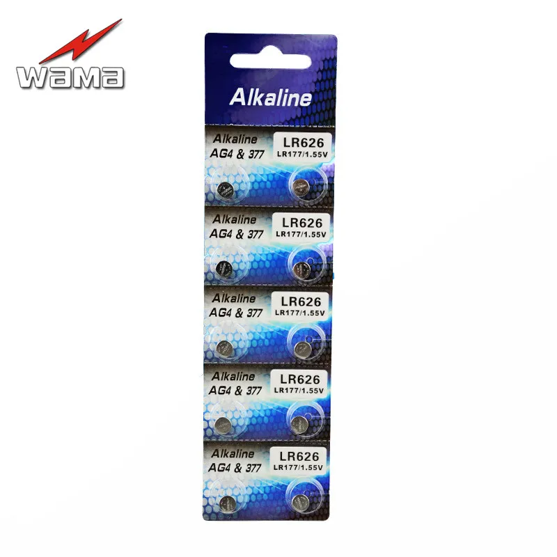 Батарейки кнопочные Wama AG4 1 5 в LR626 LR66 377 SR626SW 177 10 шт./лот|Часовые батарейки| |