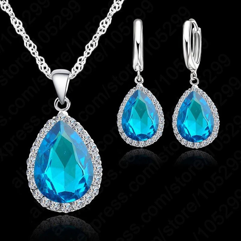 Ожерелье и серьги кольца из серебра 925 пробы с кристаллами|jewelry set 925|set sterling silverwedding