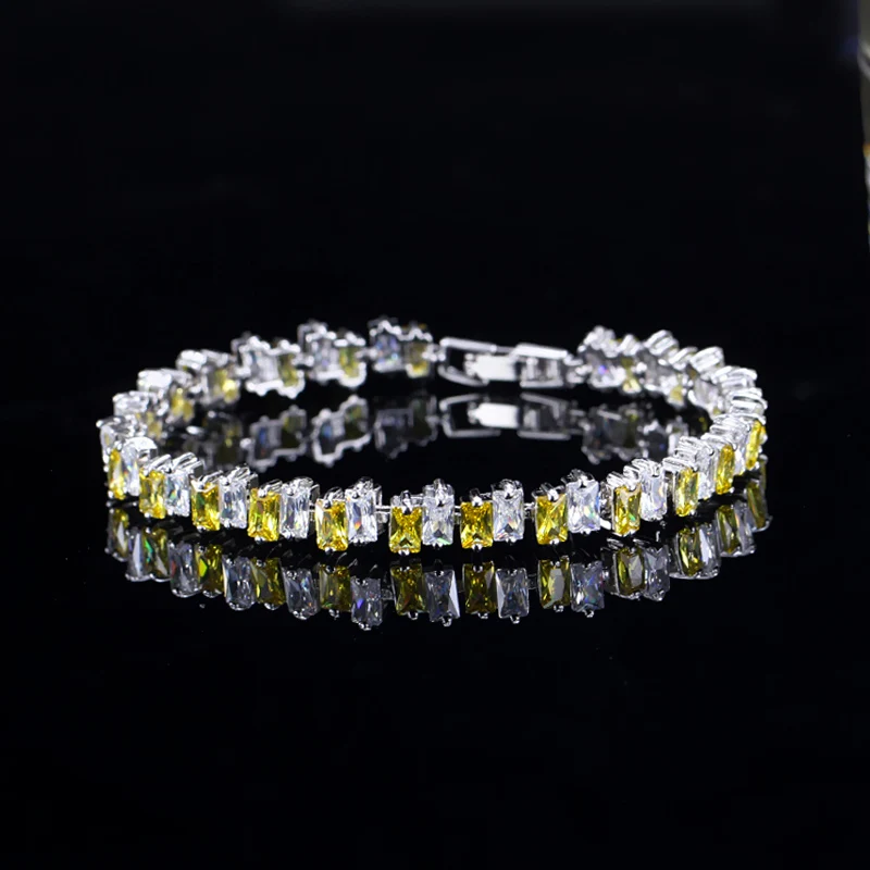 yellow CWWZircons высокое качество кубический цирконий камень желтое золото Цвет Мода CZ для женщин свадебный браслет ювелирные изделия для подружек невесты CB144 - Окраска металла: yellow