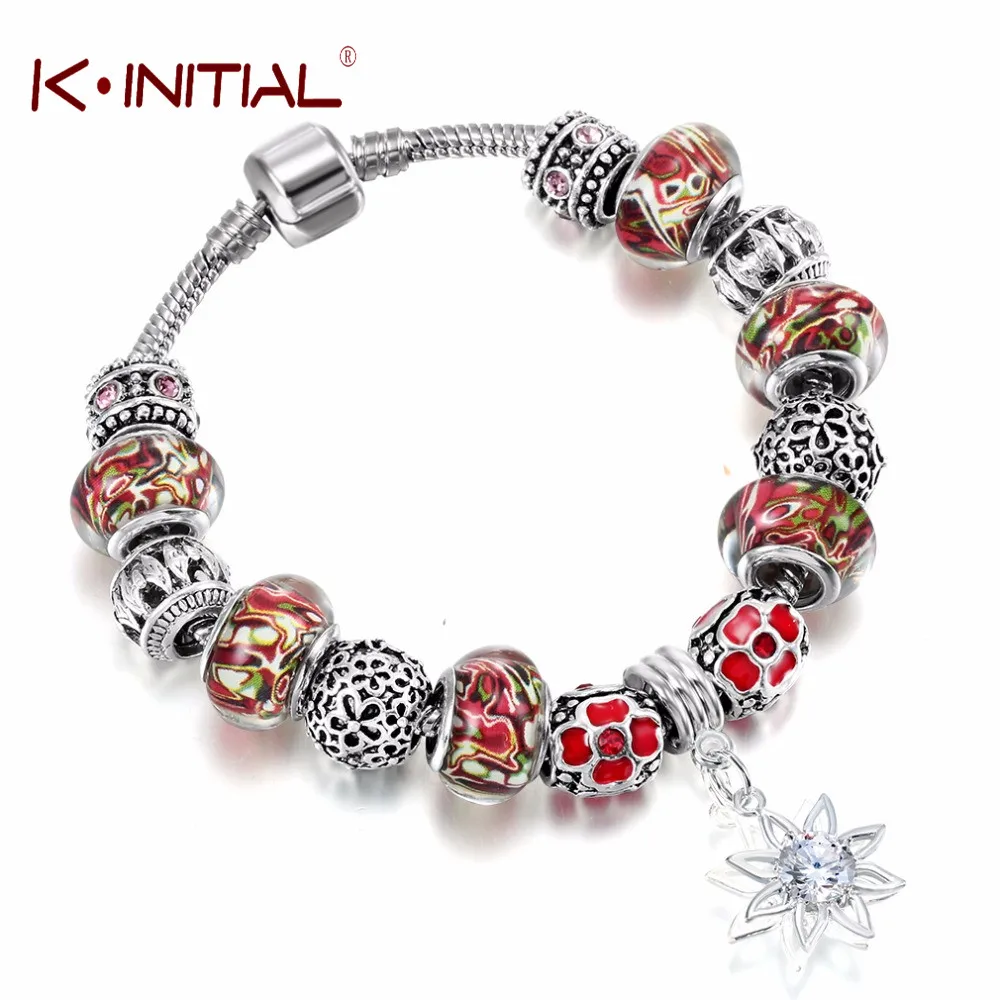 Kinitial 1 шт цветок Летучая мышь муранское стекло амулеты Браслеты Из Бисера и