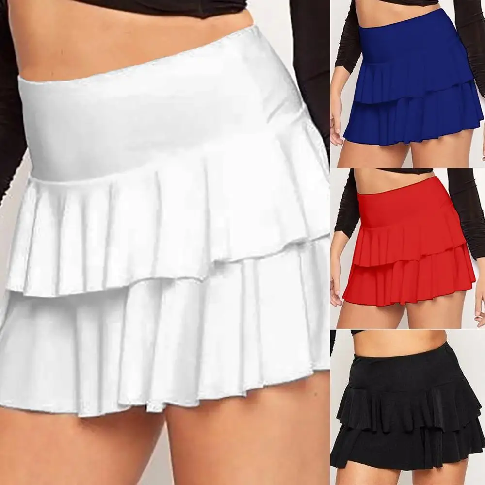 

Women Mini Skirt A-line Two Layers Elastic Fashion Summer Beach Solid Pleated Skirts Sexy High Waist Skirts Faldas Cortas Ed