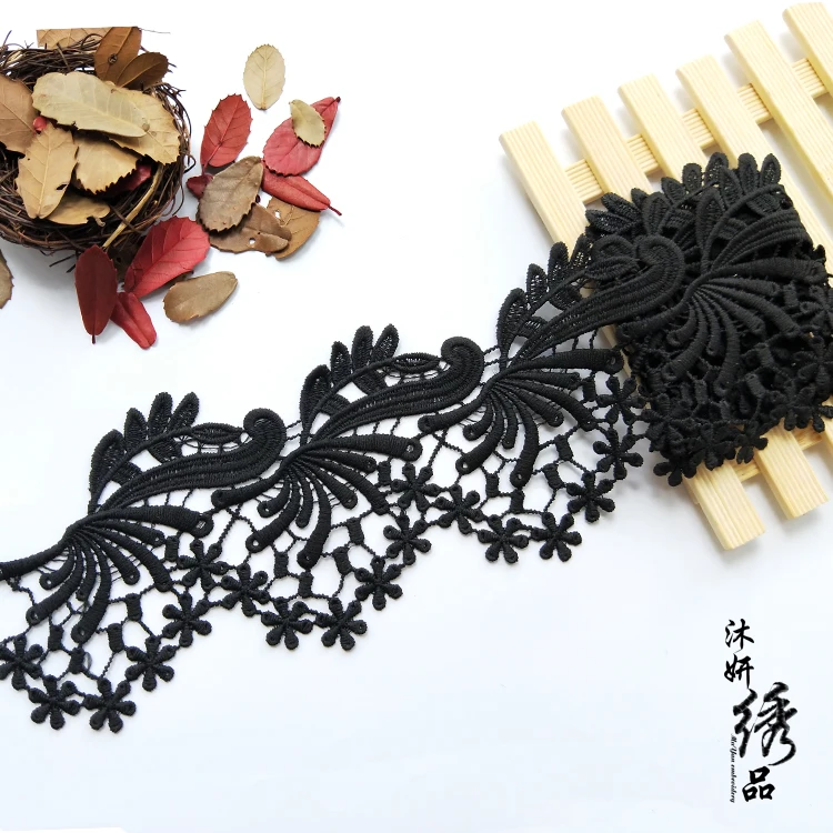 2 ярда Золотая кружевная отделка цветочный мотив венецианская Розовая/Черная