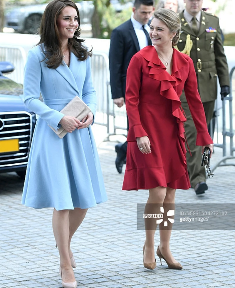 Женское Плиссированное пальто Kate Middleton с длинным рукавом и отложным воротником