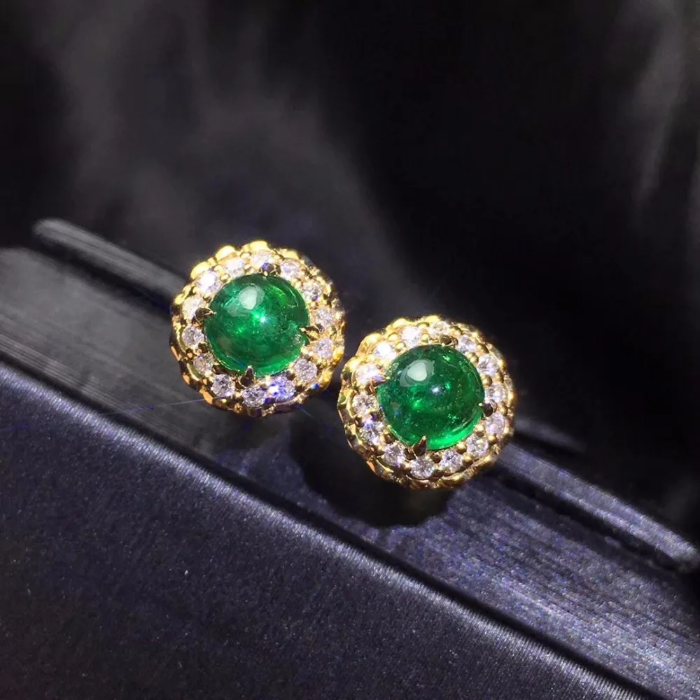 Женские серьги-гвоздики из 18-каратного желтого золота с изумрудами 100% карат |