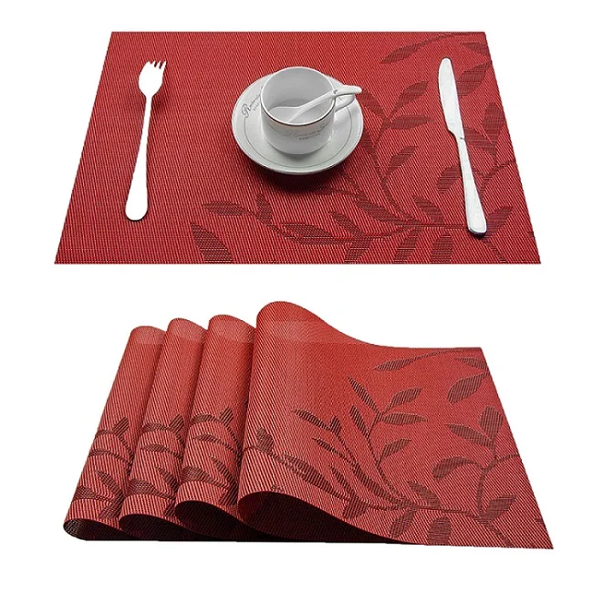 Leaves-Red Topfinel набор из 4 ПВХ коврик для стола коврик для питья подставки под винные бутылки бамбуковые столовые приборы обеденный стол коврик кухонный стол белье - Цвет: Leaves-Red