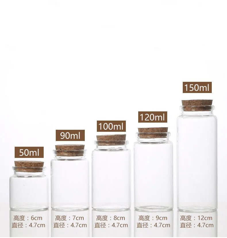 24pcs/lot 47*120mm 150ml High Quality Glass Bottles With Cork Empty Jars Crafts Clear Food Spice Liquid Perfume Decor | Дом и сад