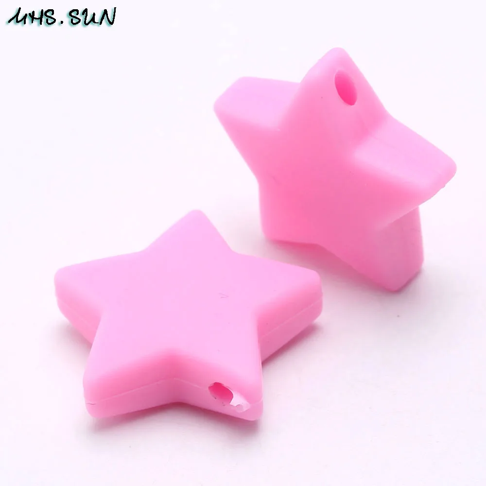 Pink MHS. SUN 15 шт Звездные пищевые Силиконовые бусы для прорезывания зубов, Детские Прорезыватели, силиконовые бусины для самостоятельного ухода за ребенком, ожерелье, цепочка-пустышка - Цвет: Pink