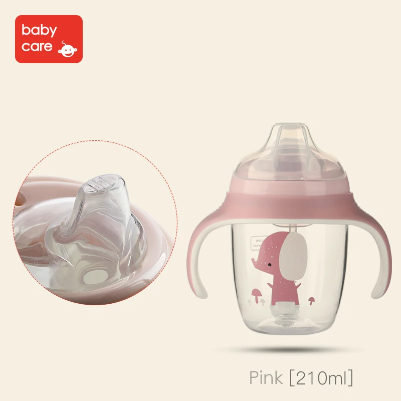 Pink-210ml Милая детская соломенная бутылочка для воды, силиконовая бутылочка для кормления младенцев, стандартный гравитационный шар, откидная крышка, герметичная Тренировочная бутылочка Тритан - Цвет: Pink-210ml