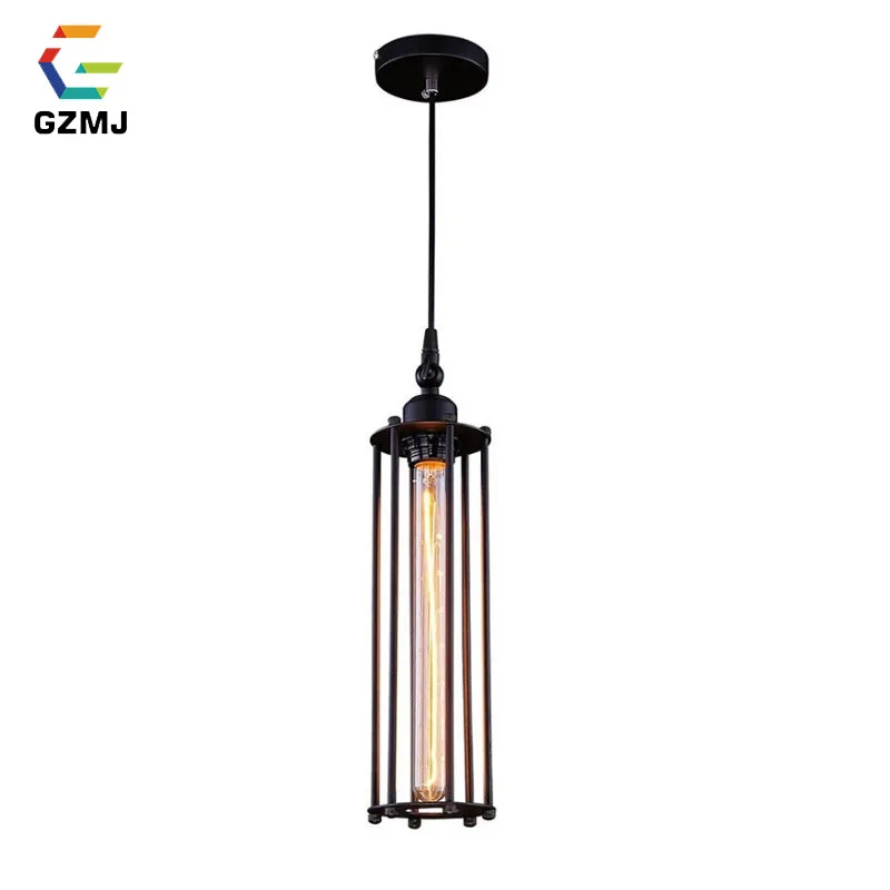 

GZMJ Vintage Metal Pendant Lights 90-260V LED Horizontal Tube Loft Hanglamp Iron Retro E27 Bulb Bedroom Hanging Lamp 35*10CM