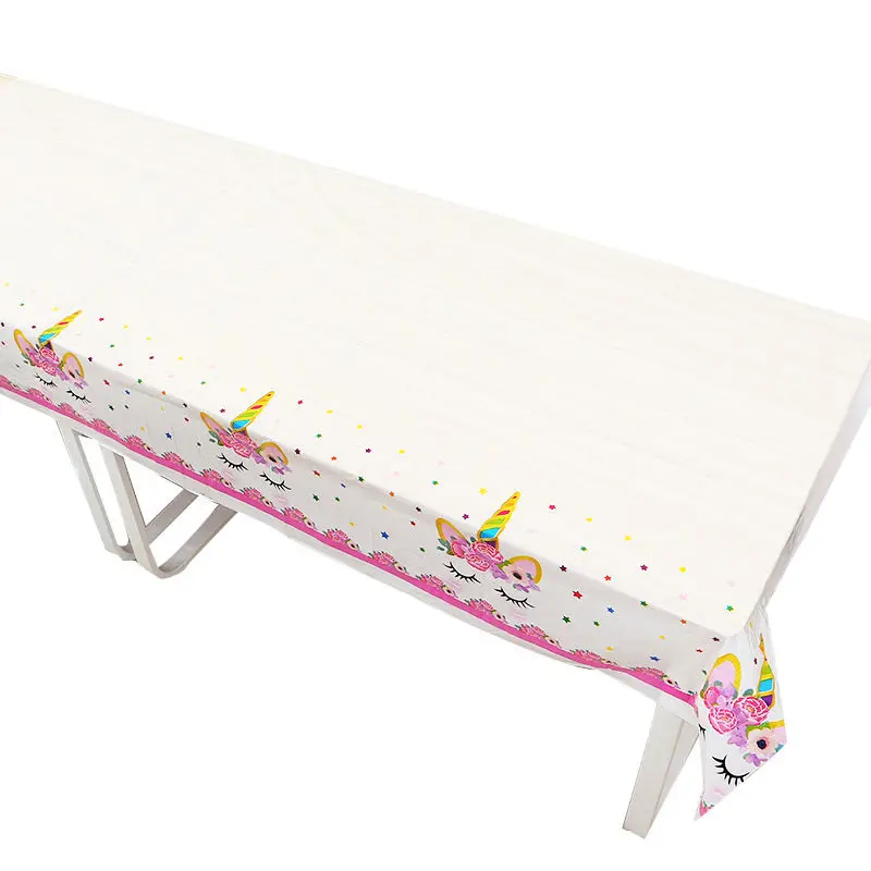 1PCS Tablecloth Вечерние одноразовые столовые приборы с единорогом для детского праздника, украшения для дня рождения, детские чашки+ тарелка+ скатерть+ подарочный пакет, вечерние принадлежности - Цвет: 1PCS Tablecloth