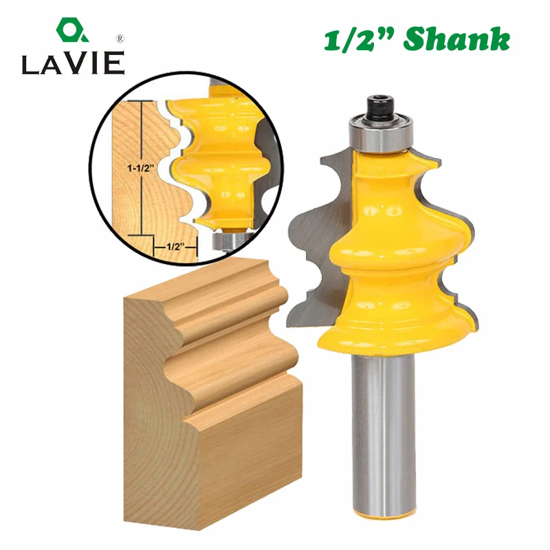 

LAVIE 1pc 12mm1/2 Inch Shank Architectural Molding Line Router Bit Woodworking Crown Milling Cutter for Wood Bit Face Mill 03081