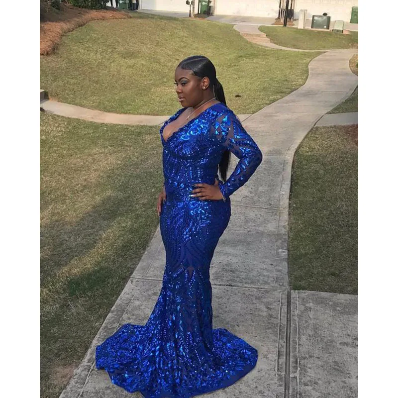 Длинное платье Русалочки большого размера королевское синее вечернее с длинным
