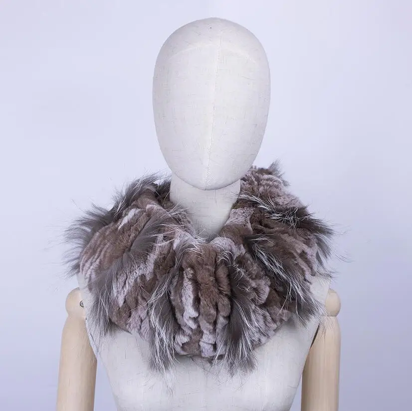 Brown YCFUR женские шарфы, шали, зимний фирменный дизайн, настоящий мех кролика, кольцо, шарф, женский зимний шарф для шеи, теплые шарфы для женщин - Цвет: Brown