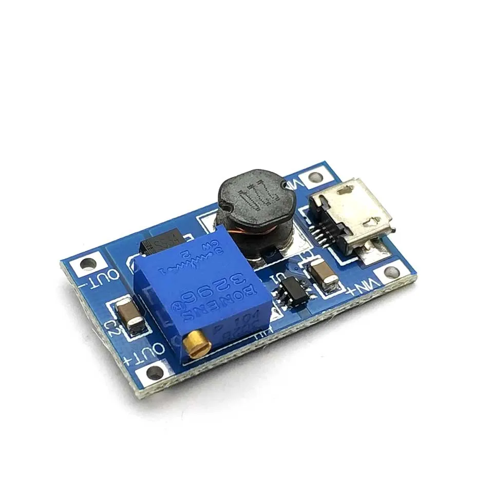 Регулируемый Повышающий Модуль 2А с MICRO USB 2в 24в до 5В 9В 12В 28В MT3608 LM2577|Запасные