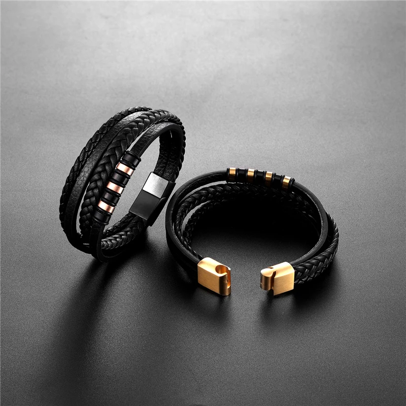 Новинка 2019 модный браслет из натуральной кожи мужские браслеты нержавеющей