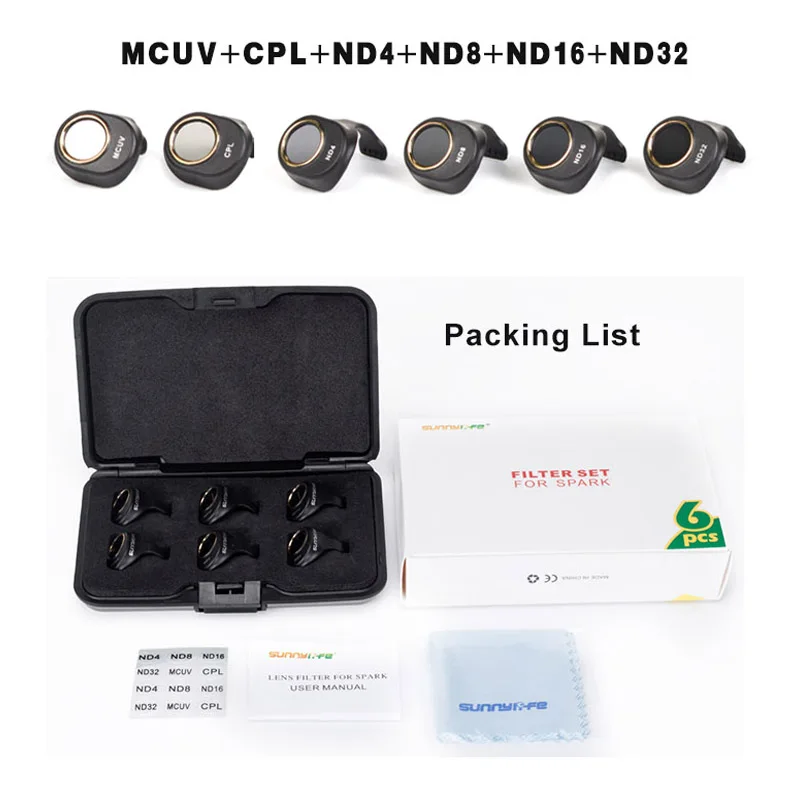 Набор фильтров DJI Spark 6 шт. ND4/8/16/32 CPL круговой поляризатор MCUV УФ камера Комплект для