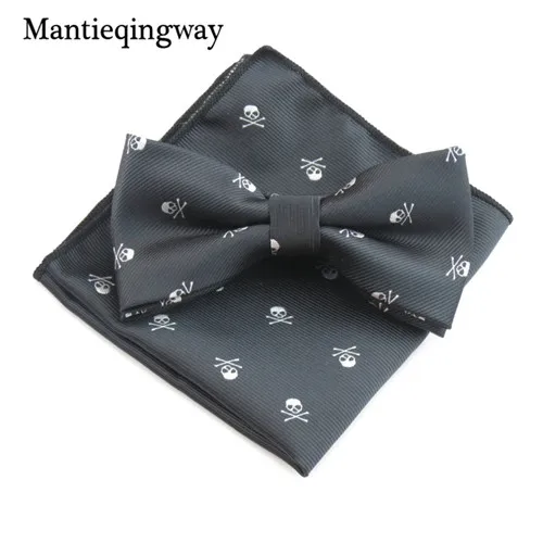 MYBZZ044BW Mantieqingway, деловой, 23*23 см, мужской платок, полиэстер, галстук-бабочка, набор, Череп, карманный, квадратный, Corbatas, Hombre, Pajarita, свадебный - Цвет: MYBZZ044BW