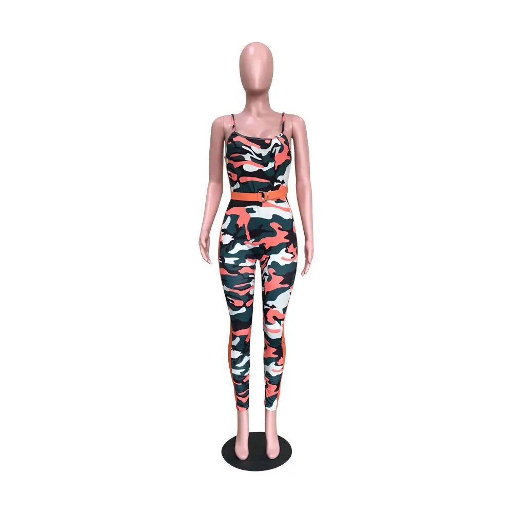 

Camouflage Digital Print Women Strap Sexy Bodycon Women Jumpsuits One Piece Bodysuits