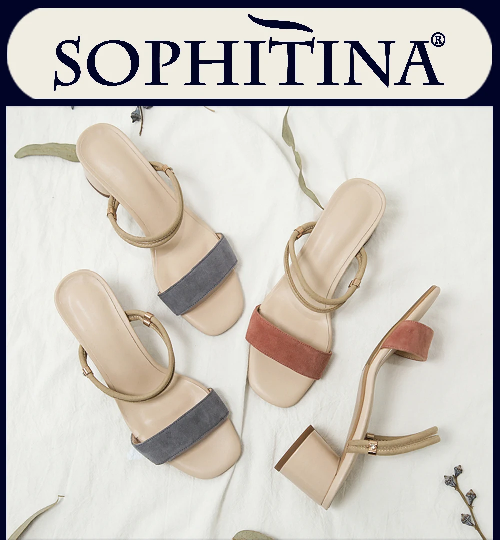 SOPHITINA/Модные женские босоножки; Высококачественная удобная летняя обувь на среднем квадратном каблуке. Базовая обувь из нат. замши для девушек. Сандалии с золотой пряжкой и ремешками. Повседневные босоножки. SO18