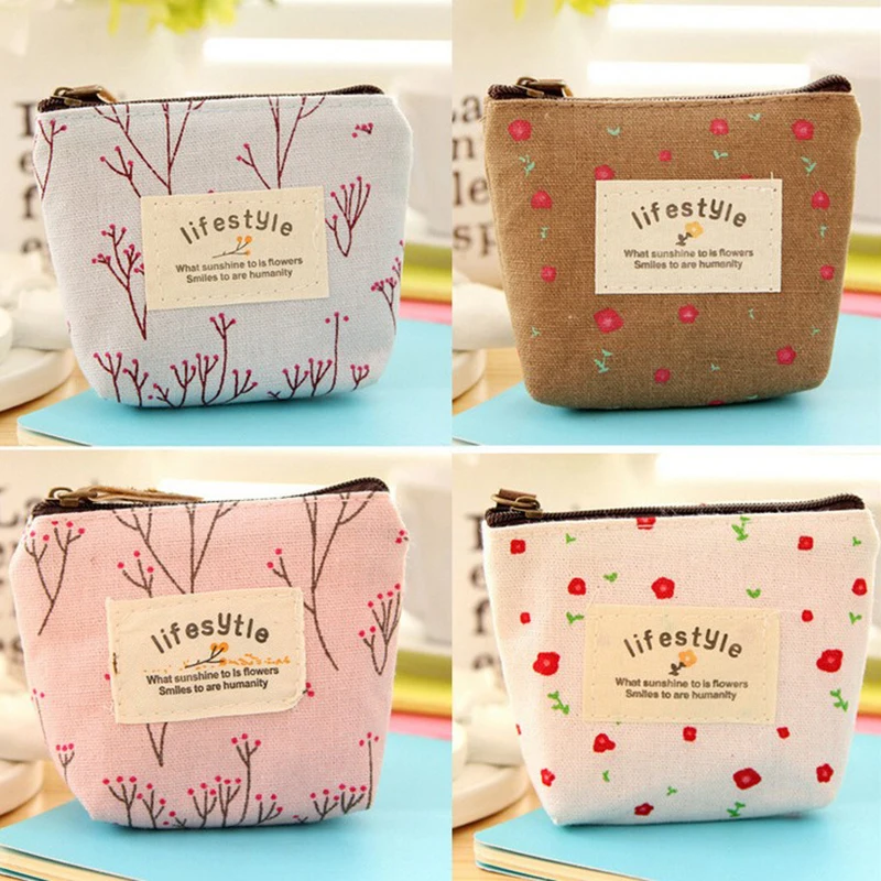 Симпатичный цветочный чехол-карандаш маленький холщовый кошелек на молнии