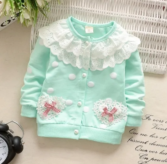 light green Пальто для маленьких девочек осенне-весенний кардиган, топы для детей, куртка с кружевным воротником, верхняя одежда, пальто Детская одежда Одежда для новорожденных от 0 до 2 лет - Цвет: light green