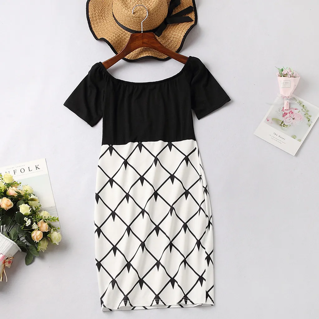 Платья для мамы и дочки женские платья с коротким рукавом круглым вырезом