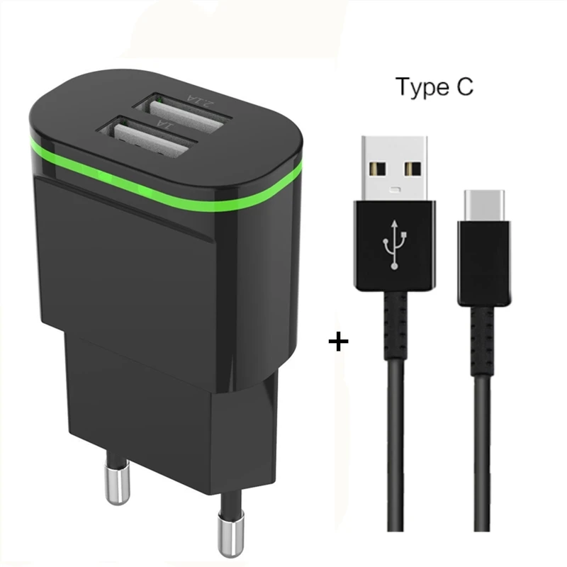 cable and adapter Светодиодный светильник EU 2-портовый USB зарядное устройство Быстрая зарядка USB C кабель для huawei P20/P30 Pro/P20 Lite, Nova 3e 2S Honor 10 9 View 20 V20 - Тип штекера: cable and adapter
