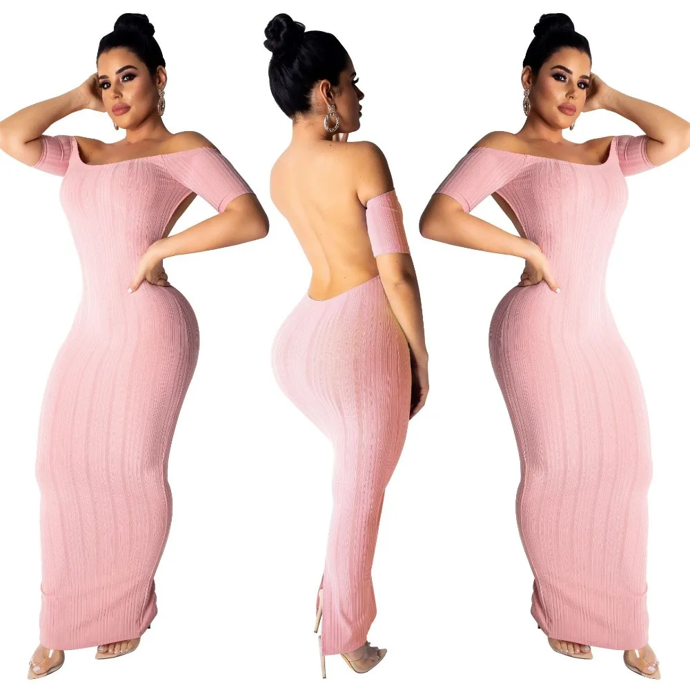 Женское трикотажное платье карандаш с открытыми плечами и коротким