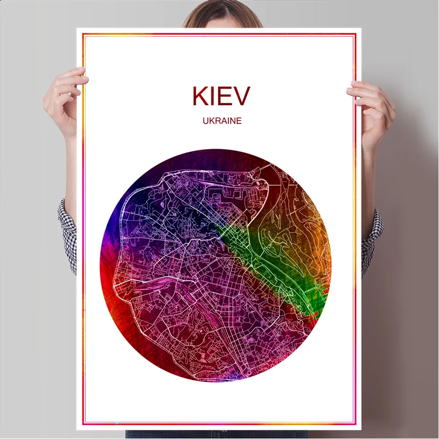 Абстрактный карта городов мира Киев Украина печать плаката на Бумага или холст