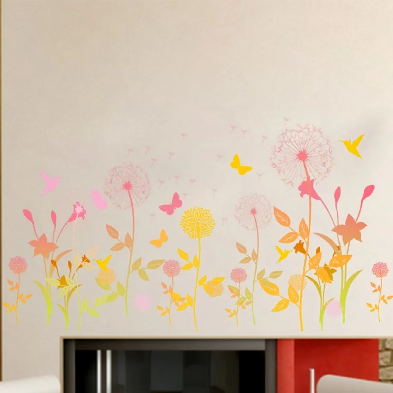 dandelion flower butterfly wall stickers home decor living room bedroom sticker plane decals pvc posters diy mural art | Дом и сад