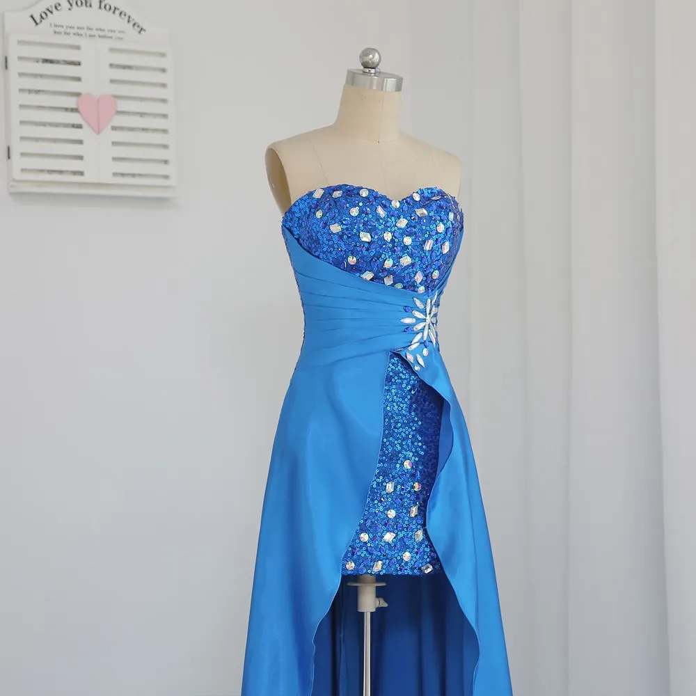 

Royal Blue Prom Dresses Sheath Sequins Crystals Hi Low Detachable Skirt Prom Gown Evening Dresses Evening Gown
