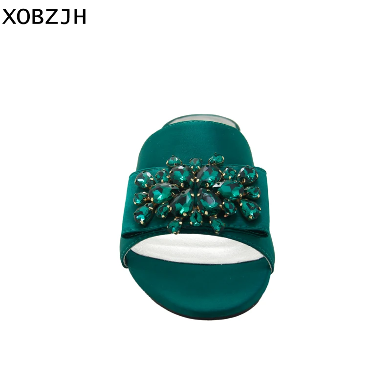 Summer Shoes Flat Sandals Women 2019 Brand Designer Rhinestone Luxury Woman Slippers Green Same Italian | Обувь