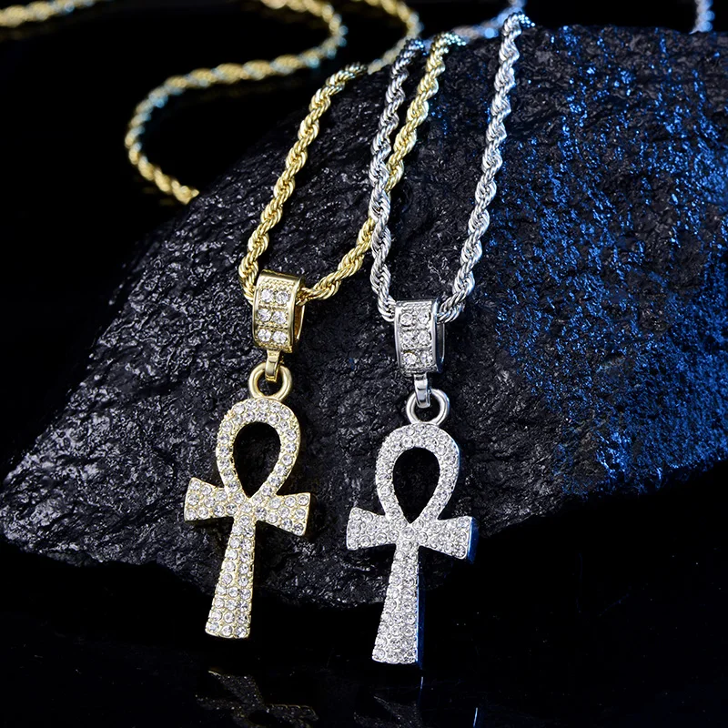 Bling Jewels украшение кристалл Ankh кулон/ожерелье мужской ледяной из сплава Веревка
