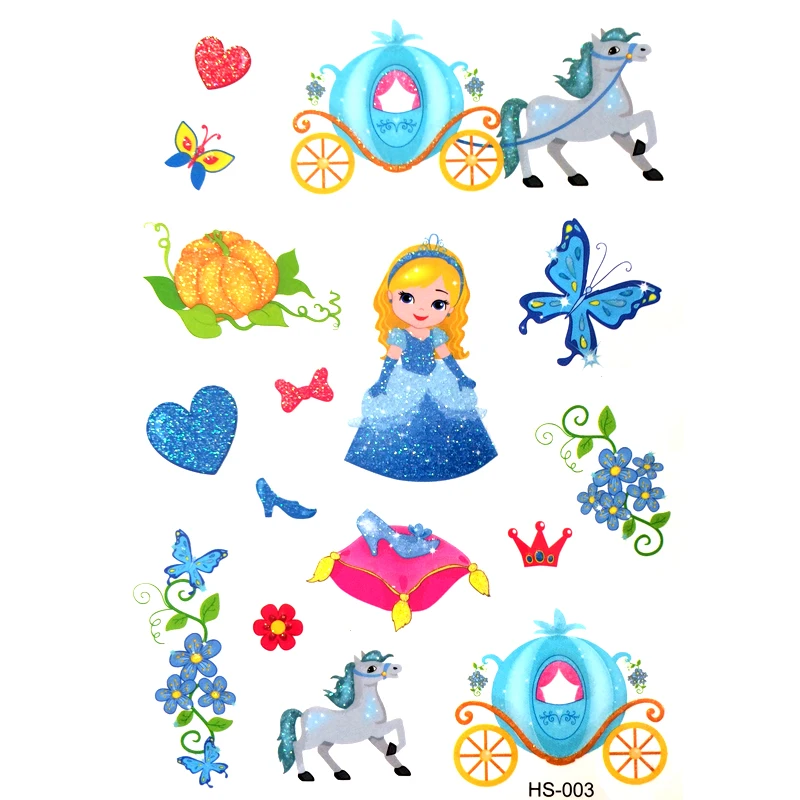 

3pcs Pumpkin car princess Waterproof Temporary Tattoo sticker animal temporary tattoos crown tattoo kids unicorn Gold Power