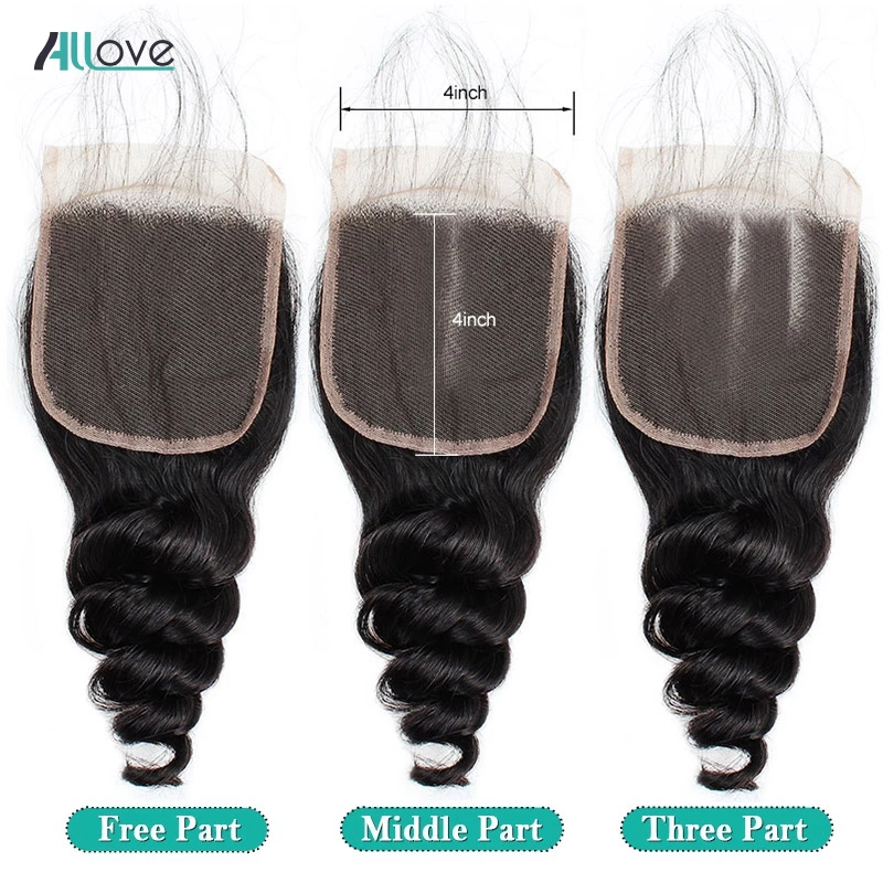 Allove 4*4 закрытия шнурка плотность 130% индийский свободные синтетические волосы волнистые Бесплатный Ближний три части швейцарская шнуровка не человеческих волос