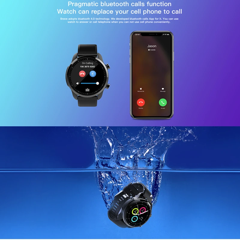 Смарт часы с Bluetooth Brave поддержка 2 Гб + 16 сердечного ритма андроид 6 0 IP68