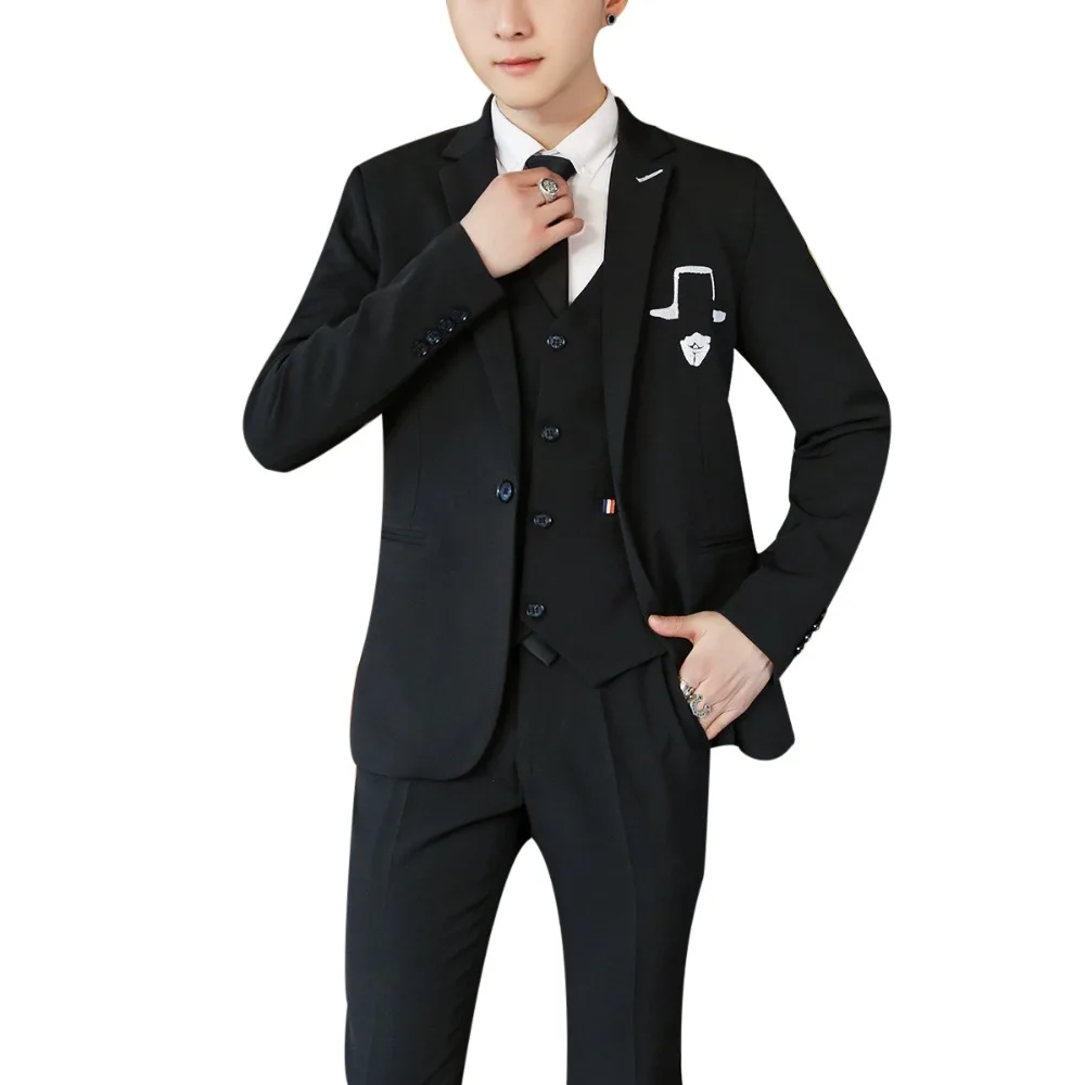 Yffushi Роза Вышивка мужской костюм Slim Fit Свадебные Бизнес носить формальный черный