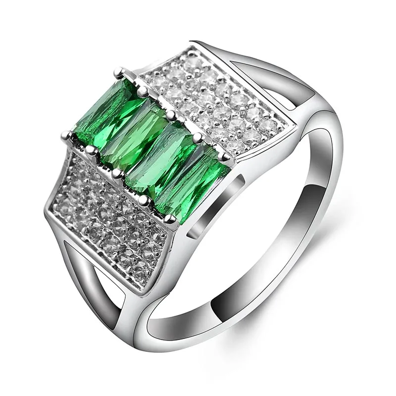 CR2713 Bague Homme, квадратные полосы, для офиса/карьера, кольцо на палец, проложенный кубическим цирконием, кристалл, трендовые ювелирные изделия для женщин, кольца, Зеленый Кристалл - Цвет основного камня: CR2713