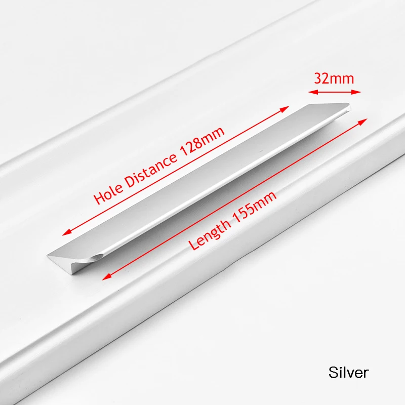 Silver 128mm NAIERDI скрытые ручки шкафа алюминиевый сплав кухонный шкаф ручки для выдвижных ящиков дверное оборудование для обработки мебели черное золото - Цвет: Silver 128mm