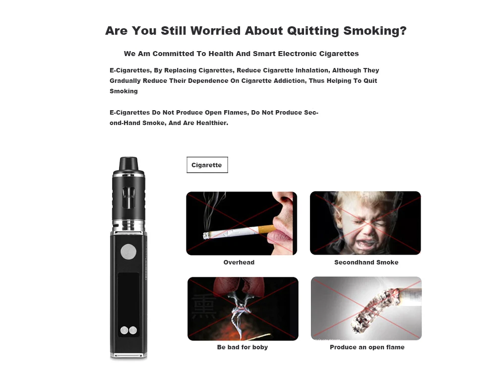 Электронная сигарета Vape 80 Вт комплект 2200 мАч батарея 22 мм распылитель 0.3ohm катушка большой дым для испарителя кальяна электронная сигарета