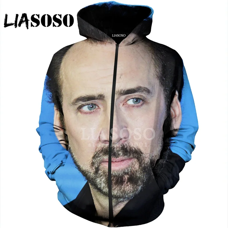 LIASOSO, 3D принт, для женщин и мужчин, пуловер с капюшоном, Николя, клетка, лицо, толстовки, кофты на молнии, куртка, хип-хоп, повседневные топы, X1392 - Цвет: 10